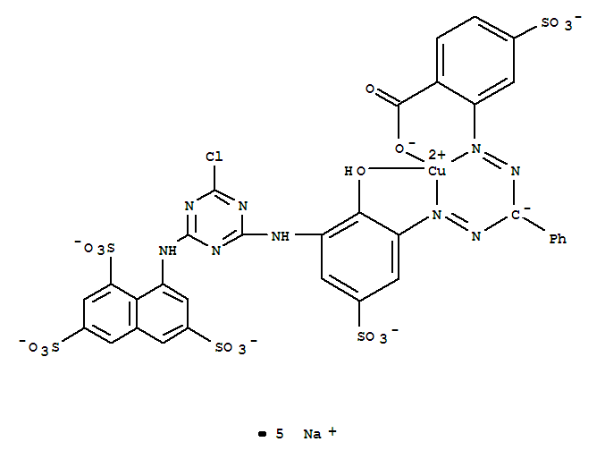 259748-83-9 Cuprate(5-),[2-[[[[3-[[4-chloro-6-[(3,6,8-trisulfo-1-naphthalenyl)amino]-1,3,5-triazin-2-yl]amino]-2-(hydroxy-kO)-5-sulfophenyl]azo-kN2]phenylmethyl]azo-kN1]-4-sulfobenzoato(7-)-kO]-, pentasodium (9CI)