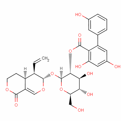 (1,1'-Biphenyl)-2-carboxylic acid, 3,3',5-trihydroxy-, 2-ester with 5-ethenyl-6-(beta-D-glucopyranosyloxy)-4,4A,5,6-tetrahydro-1H,3H-pyrano(3,4-C)pyran-1-one, (4as-(4aalpha,5beta,6alpha))- 21018-84-8