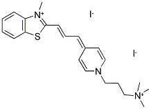 173357-16-9  3-METHYL-2-((E)-3-[1-[3-(TRIMETHYLAMMONIO)PROPYL]-4(1H)-PYRIDINYLIDENE]-1-PROPENYL)-1,3-BENZOTHIAZOL-3-IUM DIIODIDE