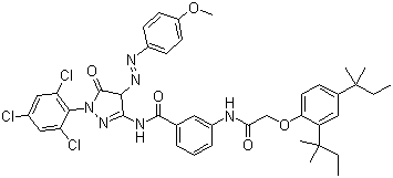 55664-78-3  3-[[[2,4-bis(tert-pentyl)phenoxy]acetyl]amino]-N-[4,5-dihydro-4-[(methoxyphenyl)azo]-5-oxo-1-(2,4,6-trichlorophenyl)-1H-pyrazol-3-yl]benzamide