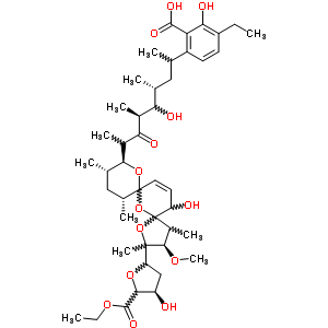 68508-46-3  6-[(3R,5S)-7-[(3R,9S,10S,12R)-2-[(4R)-5-ethoxycarbonyl-4-hydroxy-tetrahydrofuran-2-yl]-15-hydroxy-3-methoxy-2,4,10,12-tetramethyl-1,6,8-trioxadispiro[4.1.5^{7}.3^{5}]pentadec-13-en-9-yl]-4-hydroxy-1,3,5-trimethyl-6-oxo-octyl]-3-ethyl-2-hydroxy-benzoic aci