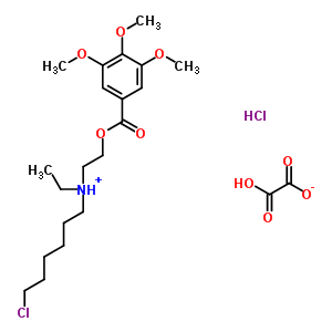 54112-88-8  6-chlorohexyl-ethyl-[2-(3,4,5-trimethoxybenzoyl)oxyethyl]ammonium; 2-hydroxy-2-oxo-acetate; hydrochloride