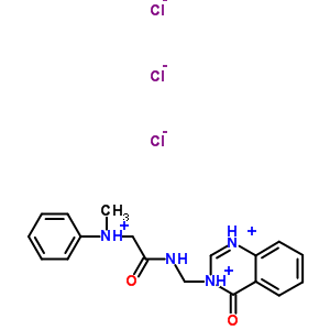 70395-17-4  3-[({[methyl(phenyl)ammonio]acetyl}amino)methyl]-4-oxo-3,4-dihydroquinazolinediium trichloride