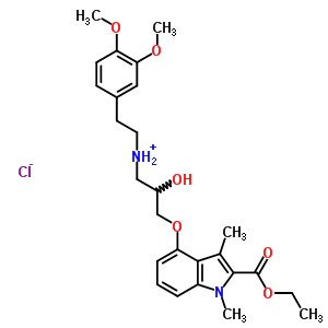 76410-35-0  N-[2-(3,4-dimethoxyphenyl)ethyl]-3-{[2-(ethoxycarbonyl)-1,3-dimethyl-1H-indol-4-yl]oxy}-2-hydroxypropan-1-aminium chloride