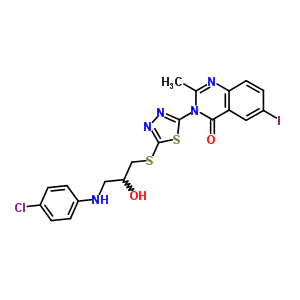 135575-67-6  3-[5-({3-[(4-chlorophenyl)amino]-2-hydroxypropyl}sulfanyl)-1,3,4-thiadiazol-2-yl]-6-iodo-2-methylquinazolin-4(3H)-one