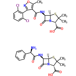 51004-51-4;52232-32-3  (2S,5R,6R)-6-{[(2R)-2-amino-2-phenylacetyl]amino}-3,3-dimethyl-7-oxo-4-thia-1-azabicyclo[3.2.0]heptane-2-carboxylic acid - (2S,5R,6R)-6-({[3-(2,6-dichlorophenyl)-5-methyl-1,2-oxazol-4-yl]carbonyl}amino)-3,3-dimethyl-7-oxo-4-thia-1-azabicyclo[3.2.0]heptane