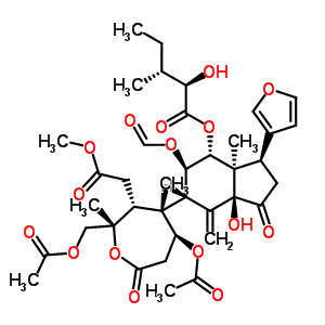 57672-91-0  (3S,3aR,4R,5R,6S,7aS)-6-[(2S,3R,4S,5S)-5-(acetyloxy)-2-[(acetyloxy)methyl]-3-(2-methoxy-2-oxoethyl)-2,4-dimethyl-7-oxooxepan-4-yl]-5-(formyloxy)-3-(furan-3-yl)-7a-hydroxy-3a-methyl-7-methylidene-1-oxooctahydro-1H-inden-4-yl (2R,3R)-2-hydroxy-3-methylpenta