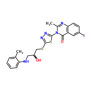 135575-65-4  3-[5-({2-hydroxy-3-[(2-methylphenyl)amino]propyl}sulfanyl)-1,3,4-thiadiazol-2-yl]-6-iodo-2-methylquinazolin-4(3H)-one