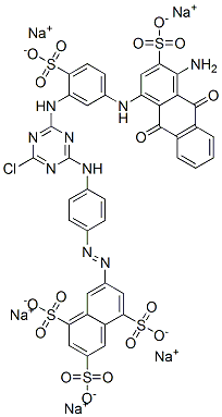 94159-05-4  pentasodium 7-[[4-[[4-[[5-[(4-amino-9,10-dihydro-9,10-dioxo-3-sulphonato-1-anthryl)amino]-2-sulphonatophenyl]amino]-6-chloro-1,3,5-triazin-2-yl]amino]phenyl]azo]naphthalene-1,3,5-trisulphonate