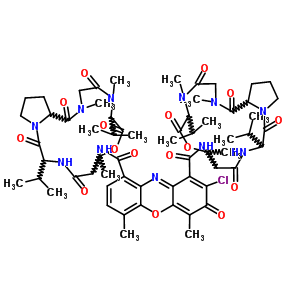 21392-13-2  2-chloro-4,6-dimethyl-3-oxo-N,N'-bis[2,5,9-trimethyl-1,4,7,11,14-pentaoxo-6,13-di(propan-2-yl)hexadecahydro-1H-pyrrolo[2,1-i][1,4,7,10,13]oxatetraazacyclohexadecin-10-yl]-3H-phenoxazine-1,9-dicarboxamide