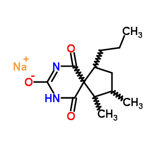 63990-31-8  sodium 1,2-dimethyl-6,10-dioxo-4-propyl-7,9-diazaspiro[4.5]dec-7-en-8-olate