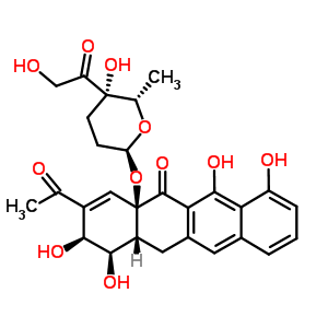 30361-37-6  (1R,2S,4aR,12aR)-3-acetyl-1,2,6,7-tetrahydroxy-4a-{[(2S,5S,6S)-5-hydroxy-5-(hydroxyacetyl)-6-methyltetrahydro-2H-pyran-2-yl]oxy}-2,4a,12,12a-tetrahydrotetracen-5(1H)-one