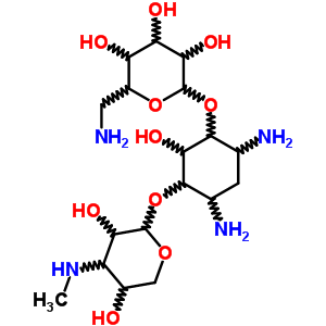 55715-67-8  4,6-diamino-3-{[3-deoxy-3-(methylamino)pentopyranosyl]oxy}-2-hydroxycyclohexyl 6-amino-6-deoxyhexopyranoside