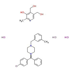 56575-29-2  4,5-bis(hydroxymethyl)-2-methylpyridin-3-ol - 1-[(4-chlorophenyl)(phenyl)methyl]-4-(3-methylbenzyl)piperazine hydrochloride (1:1:3)
