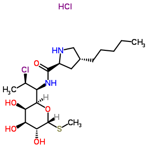 22916-56-9;24645-00-9;33054-86-3;38048-14-5;38740-71-5  methyl 7-chloro-6,7,8-trideoxy-6-{[(4R)-4-pentyl-L-prolyl]amino}-1-thio-D-erythro-alpha-D-galacto-octopyranoside hydrochloride (1:1)