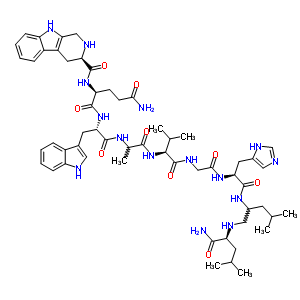 138147-78-1  N~2~-[(3R)-2,3,4,9-tetrahydro-1H-beta-carbolin-3-ylcarbonyl]-L-glutaminyl-L-tryptophylalanyl-L-valylglycyl-N-(1-{[(2S)-1-amino-4-methyl-1-oxopentan-2-yl]amino}-4-methylpentan-2-yl)-L-histidinamide