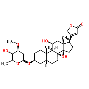 466-03-5  (3beta,5beta,11alpha)-3-[(2,6-dideoxy-3-O-methyl-D-lyxo-hexopyranosyl)oxy]-11,14-dihydroxycard-20(22)-enolide