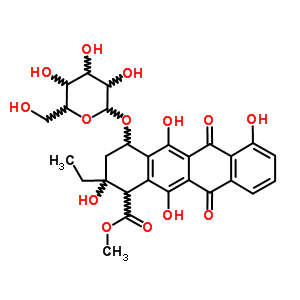 62720-19-8  methyl 2-ethyl-4-(hexopyranosyloxy)-2,5,7,12-tetrahydroxy-6,11-dioxo-1,2,3,4,6,11-hexahydrotetracene-1-carboxylate