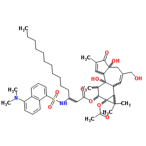 93240-40-5  9a-(acetyloxy)-4a,7b-dihydroxy-3-(hydroxymethyl)-1,1,6,8-tetramethyl-5-oxo-1a,1b,4,4a,5,7a,7b,8,9,9a-decahydro-1H-cyclopropa[3,4]benzo[1,2-e]azulen-9-yl 3-({[5-(dimethylamino)naphthalen-1-yl]sulfonyl}amino)tetradecanoate