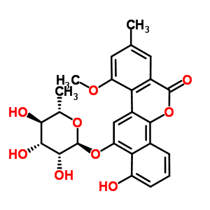 132417-96-0  1-hydroxy-10-methoxy-8-methyl-6-oxo-6H-dibenzo[c,h]chromen-12-yl 6-deoxy-alpha-L-mannopyranoside