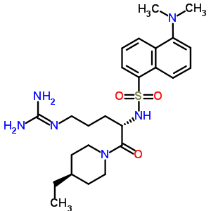 55381-72-1  N-[(2S)-5-[(diaminomethylidene)amino]-1-(4-ethylpiperidin-1-yl)-1-oxopentan-2-yl]-5-(dimethylamino)naphthalene-1-sulfonamide