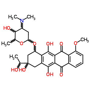 70844-03-0  3,5,12-trihydroxy-3-(1-hydroxyethyl)-10-methoxy-6,11-dioxo-1,2,3,4,6,11-hexahydrotetracen-1-yl 2,3,6-trideoxy-3-(dimethylamino)hexopyranoside