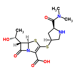 96036-10-1  (5R,6S)-3-{[(3S,5S)-5-(dimethylcarbamoyl)pyrrolidin-3-yl]sulfanyl}-6-[(1R)-1-hydroxyethyl]-7-oxo-4-thia-1-azabicyclo[3.2.0]hept-2-ene-2-carboxylic acid