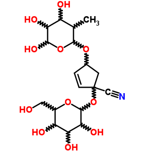 97564-61-9  1-{[3,4,5-trihydroxy-6-(hydroxymethyl)tetrahydro-2H-pyran-2-yl]oxy}-4-[(4,5,6-trihydroxy-3-methyltetrahydro-2H-pyran-2-yl)oxy]cyclopent-2-ene-1-carbonitrile (non-preferred name)