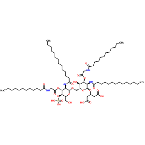 123598-19-6  3-{[(2S,3R,4R,5S,6R)-4-{[(dodecanoylamino)acetyl]oxy}-6-({[(2R,3R,4R,5S,6R)-4-{[(dodecanoylamino)acetyl]oxy}-6-(hydroxymethyl)-5-(phosphonooxy)-3-(tetradecanoylamino)tetrahydro-2H-pyran-2-yl]oxy}methyl)-5-hydroxy-3-(tetradecanoylamino)tetrahydro-2H-pyran-