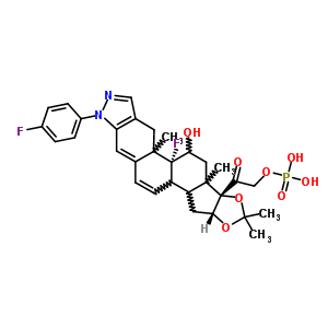 23293-96-1  2-[(4bR,6bS,9aR)-4b-fluoro-1-(4-fluorophenyl)-5-hydroxy-4a,6a,8,8-tetramethyl-4,4a,4b,5,6,6a,9a,10,10a,10b-decahydro[1,3]dioxolo[3',4']cyclopenta[1',2':5,6]naphtho[1,2-f]indazol-6b(1H)-yl]-2-oxoethyl dihydrogen phosphate