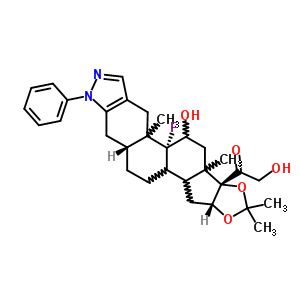 23816-54-8  1-[(4bR,6bS,9aR,12aR)-4b-fluoro-5-hydroxy-4a,6a,8,8-tetramethyl-1-phenyl-4,4a,4b,5,6,6a,9a,10,10a,10b,11,12,12a,13-tetradecahydro[1,3]dioxolo[3',4']cyclopenta[1',2':5,6]naphtho[1,2-f]indazol-6b(1H)-yl]-2-hydroxyethanone