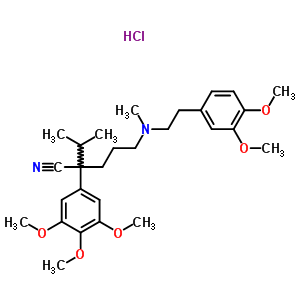 56949-75-8  5-{[2-(3,4-dimethoxyphenyl)ethyl](methyl)amino}-2-(propan-2-yl)-2-(3,4,5-trimethoxyphenyl)pentanenitrile hydrochloride (1:1)
