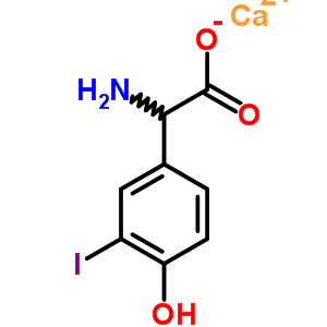 7681-60-9  benzeneacetate, alpha-amino-4-hydroxy-3-iodo-, calcium salt (1:1)