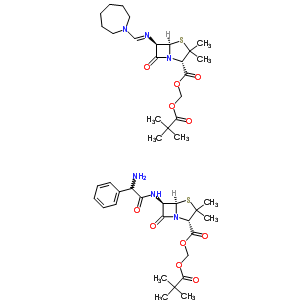 98445-47-7  [(2,2-dimethylpropanoyl)oxy]methyl (2S,5R,6R)-6-{[(E)-azepan-1-ylmethylidene]amino}-3,3-dimethyl-7-oxo-4-thia-1-azabicyclo[3.2.0]heptane-2-carboxylate - [(2,2-dimethylpropanoyl)oxy]methyl (2S,5R,6R)-6-{[amino(phenyl)acetyl]amino}-3,3-dimethyl-7-oxo-4-thia