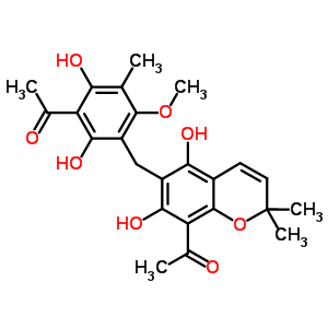 98569-62-1  1-{3-[(8-acetyl-5,7-dihydroxy-2,2-dimethyl-2H-chromen-6-yl)methyl]-2,6-dihydroxy-4-methoxy-5-methylphenyl}ethanone