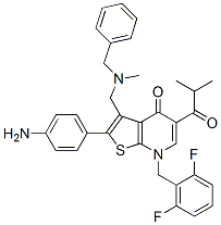 174072-26-5  2-(4-Amino-phenyl)-3-[(benzyl-methyl-amino)-methyl]-7-(2,6-difluoro-benzyl)-5-isobutyryl-7H-thieno[2,3-b]pyridin-4-one