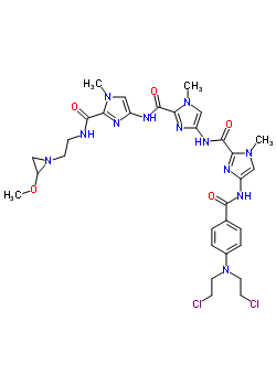 200424-76-6  4-({4-[bis(2-chloroethyl)amino]benzoyl}amino)-N-{2-[(2-{[2-(2-methoxyaziridin-1-yl)ethyl]carbamoyl}-1-methyl-1H-imidazol-4-yl)carbamoyl]-1-methyl-1H-imidazol-4-yl}-1-methyl-1H-imidazole-2-carboxamide