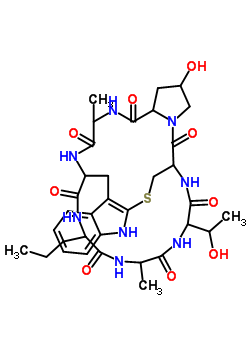 20750-72-5  2-hydroxy-23-(1-hydroxyethyl)-6,26-dimethyl-29-propyl-1,2,3,3a,5,6,8,9,10,15-decahydro-17H-18,9-(epiminoethanoiminoethanoiminoethanoiminomethano)pyrrolo[1',2':5,6][1,5,8,11]thiatriazacyclopentadecino[15,14-b]indole-4,7,19,22,25,28,31(18H)-heptone