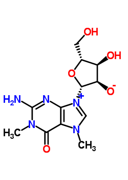 26624-46-4  (2R,3R,4R,5R)-2-(2-amino-1,7-dimethyl-6-oxo-6,7-dihydro-1H-purin-9-ium-9-yl)-4-hydroxy-5-(hydroxymethyl)tetrahydrofuran-3-olate (non-preferred name)
