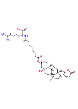 30685-91-7  (3alpha,5alpha,9beta,10alpha,13alpha,15beta,17alpha)-3-{[8-({(1S)-1-carboxy-4-[(diaminomethylidene)amino]butyl}amino)-8-oxooctanoyl]oxy}-5-hydroxy-14,15-epoxybufa-20,22-dienolide