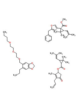 50641-85-5  (3-allyl-2-methyl-4-oxo-1-cyclopent-2-enyl) 2,2-dimethyl-3-(2-methylprop-1-enyl)cyclopropane-1-carboxylate; 5-[2-(2-butoxyethoxy)ethoxymethyl]-6-propyl-1,3-benzodioxole; methyl (1R,3R)-1-(5-benzyl-3-furyl)-2,2-dimethyl-3-(2-methylprop-1-enyl)cyclopropane-