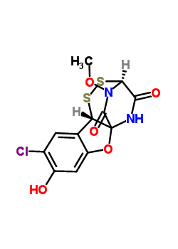 59978-04-0  (3S,10bS)-9-chloro-8-hydroxy-4-methoxy-3,4-dihydro-5H,10bH-5a,3-(epiminomethano)[1]benzofuro[2,3-f][1,2,4]dithiazepine-5,12-dione