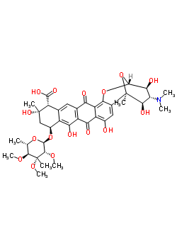 64267-45-4  (2R,3S,4R,5R,6R,11S,13S,14R)-11-[(6-deoxy-3-C-methyl-2,3,4-tri-O-methyl-alpha-L-mannopyranosyl)oxy]-4-(dimethylamino)-3,5,8,10,13-pentahydroxy-6,13-dimethyl-9,16-dioxo-3,4,5,6,9,11,12,13,14,16-decahydro-2H-2,6-epoxytetraceno[1,2-b]oxocine-14-carboxylic ac