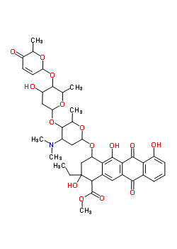 66789-14-8;67298-12-8  methyl 2-ethyl-2,5,7-trihydroxy-6,11-dioxo-4-({2,3,6-trideoxy-4-O-[2,6-dideoxy-4-O-(6-methyl-5-oxo-5,6-dihydro-2H-pyran-2-yl)hexopyranosyl]-3-(dimethylamino)hexopyranosyl}oxy)-1,2,3,4,6,11-hexahydrotetracene-1-carboxylate