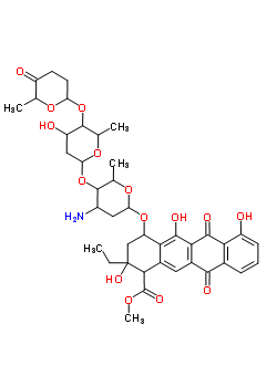 67508-84-3;77607-10-4  methyl 4-({3-amino-2,3,6-trideoxy-4-O-[2,6-dideoxy-4-O-(6-methyl-5-oxotetrahydro-2H-pyran-2-yl)hexopyranosyl]hexopyranosyl}oxy)-2-ethyl-2,5,7-trihydroxy-6,11-dioxo-1,2,3,4,6,11-hexahydrotetracene-1-carboxylate