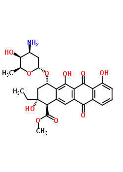 67508-85-4;76264-98-7  methyl (1R,2R,4S)-4-[(3-amino-2,3,6-trideoxy-alpha-L-lyxo-hexopyranosyl)oxy]-2-ethyl-2,5,7-trihydroxy-6,11-dioxo-1,2,3,4,6,11-hexahydrotetracene-1-carboxylate