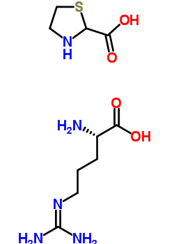 71251-05-3  N~5~-(diaminomethylidene)-L-ornithine - 1,3-thiazolidine-2-carboxylic acid (1:1)
