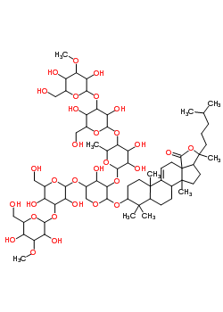 77394-05-9  18-oxo-18,20-epoxylanost-9(11)-en-3-yl 3-O-methylhexopyranosyl-(1->3)hexopyranosyl-(1->4)-[3-O-methylhexopyranosyl-(1->3)hexopyranosyl-(1->4)-6-deoxyhexopyranosyl-(1->2)]pentopyranoside