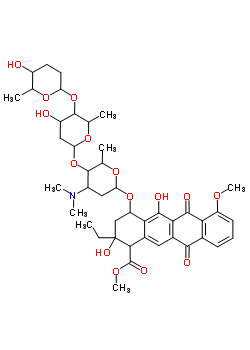 79146-61-5;79199-60-3  methyl 2-ethyl-2,5-dihydroxy-7-methoxy-6,11-dioxo-4-({2,3,6-trideoxy-4-O-[2,6-dideoxy-4-O-(5-hydroxy-6-methyltetrahydro-2H-pyran-2-yl)hexopyranosyl]-3-(dimethylamino)hexopyranosyl}oxy)-1,2,3,4,6,11-hexahydrotetracene-1-carboxylate