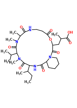 79385-98-1  3-[3-(butan-2-yl)-5,8,9-trimethyl-1,4,7,10,14,17-hexaoxo-6-(propan-2-yl)icosahydro-2H-pyrido[1,2-d][1,4,7,10,13,16]oxapentaazacyclononadecin-16-yl]-2-methylpropanoic acid